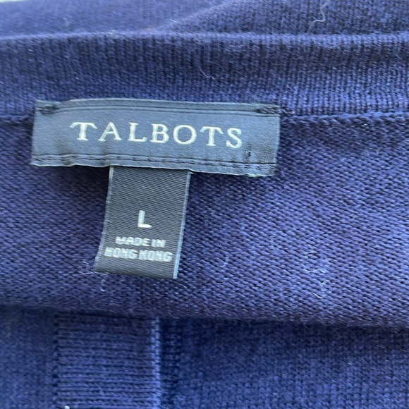 Talbots NWOT Deep Navy Blue French Expressions embroidered cardigan size Large - Picture 8 of 8